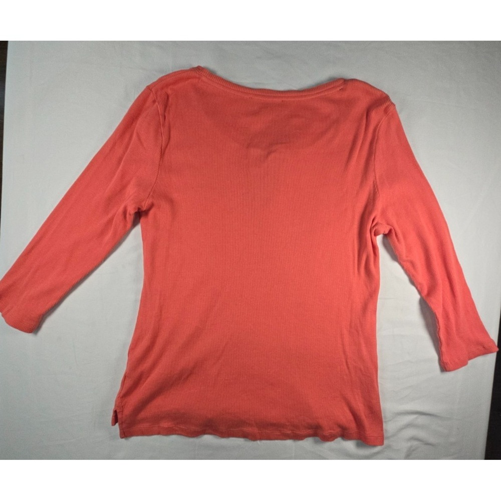 Tommy Hilfiger Global Lace Up Ribbed Henley Top Sz L Coral 3/4 Sleeve - Picture 6 of 14